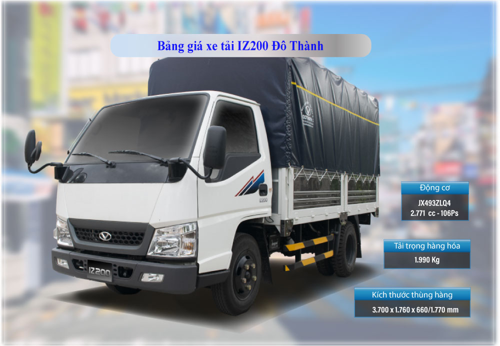 Bảng giá xe tải IZ200 Đô Thành thùng mui bạt, kín, lửng (05/2023)